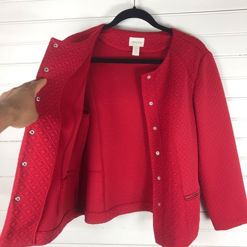 Chico's Quilted Knit Jacket Renaissance Red - Picture 4 of 8